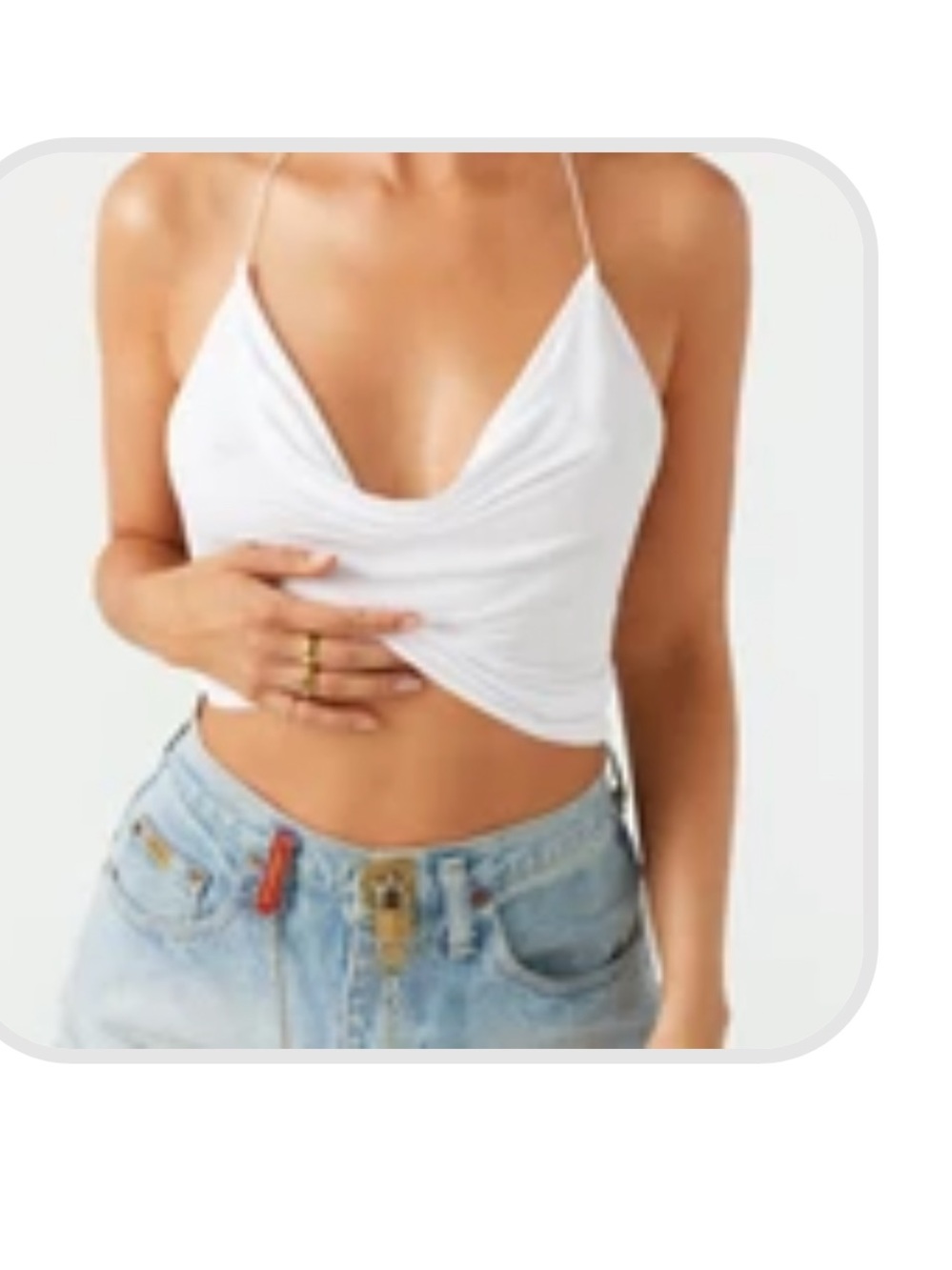 Joah Brown White Draped Cowl Crop Camisole